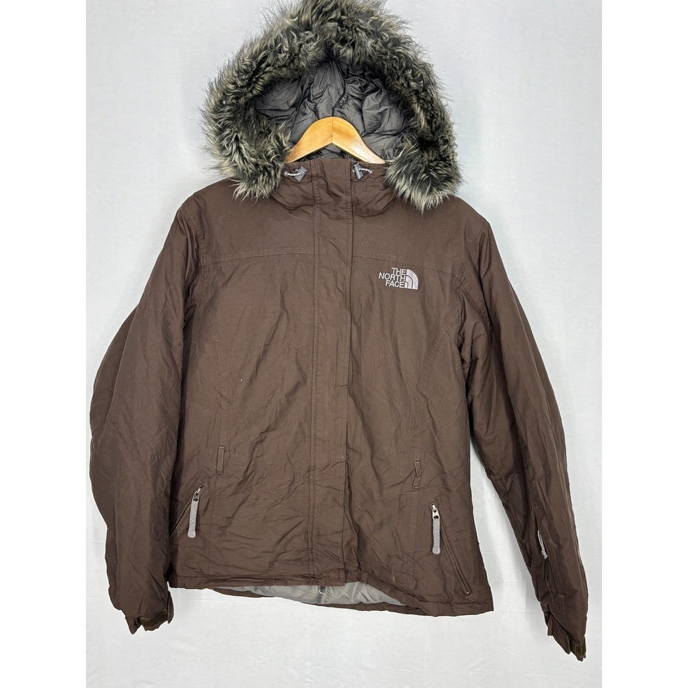 The North Face 550 Goose Down Puffer Jacket Womens Brown Full Zip Lined Hooded L